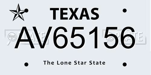 AV65156 Texas License Plate