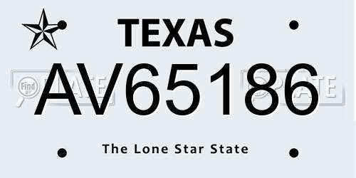 AV65186 Texas License Plate