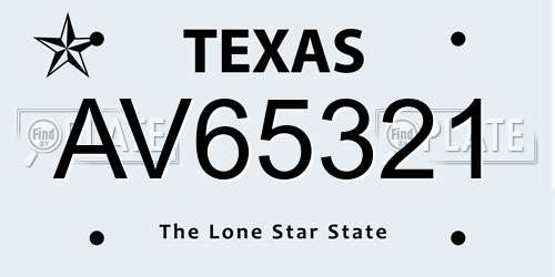 AV65321 Texas License Plate