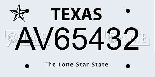AV65432 Texas License Plate