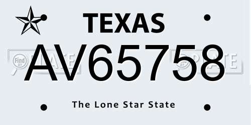 AV65758 Texas License Plate