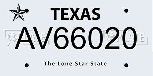 AV66020 Texas License Plate