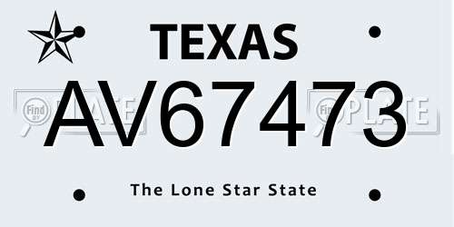 AV67473 Texas License Plate