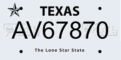 AV67870 Texas License Plate