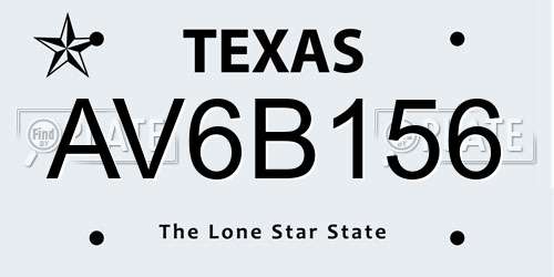 AV6B156 Texas License Plate