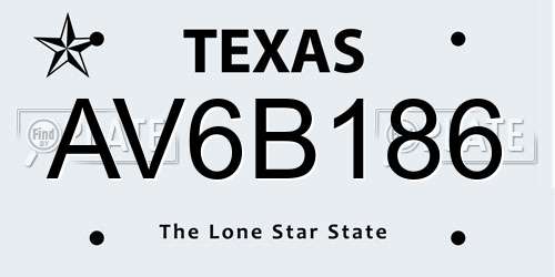 AV6B186 Texas License Plate