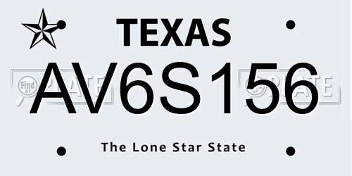 AV6S156 Texas License Plate
