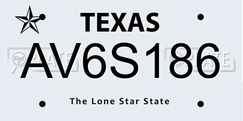AV6S186 Texas License Plate