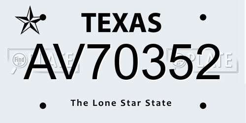 AV70352 Texas License Plate