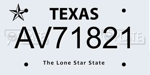 AV71821 Texas License Plate