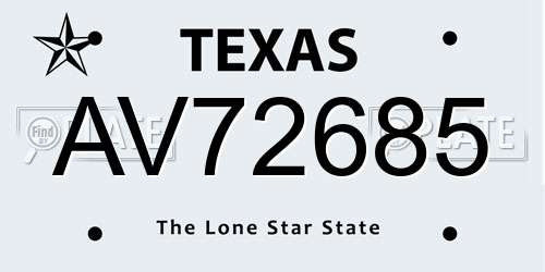 AV72685 Texas License Plate