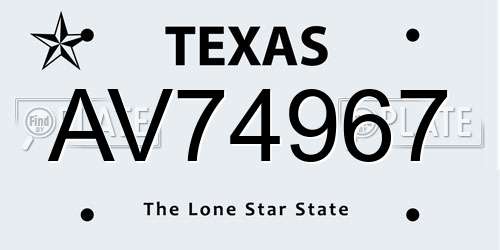 AV74967 Texas License Plate
