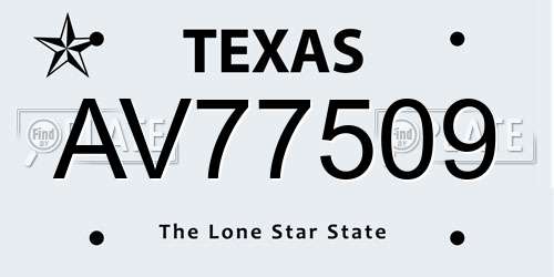 AV77509 Texas License Plate