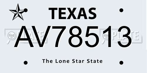 AV78513 Texas License Plate