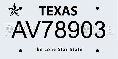 AV78903 Texas License Plate