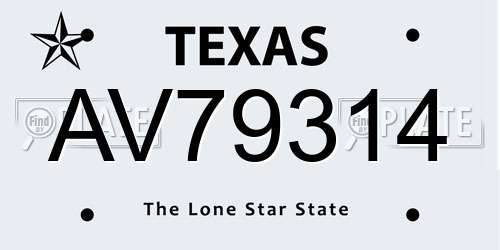 AV79314 Texas License Plate