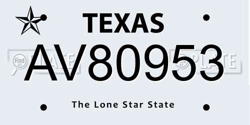 AV80953 Texas License Plate