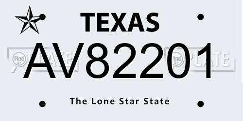 AV82201 Texas License Plate
