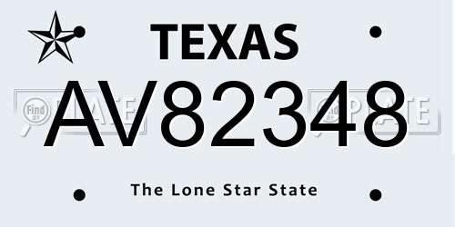 AV82348 Texas License Plate