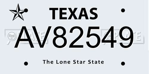 AV82549 Texas License Plate