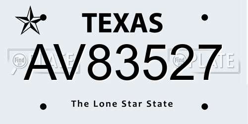 AV83527 Texas License Plate