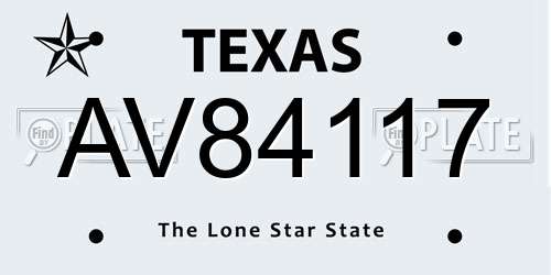 AV84117 Texas License Plate