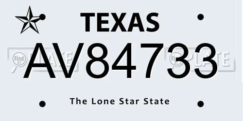 AV84733 Texas License Plate
