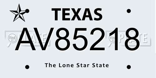 AV85218 Texas License Plate