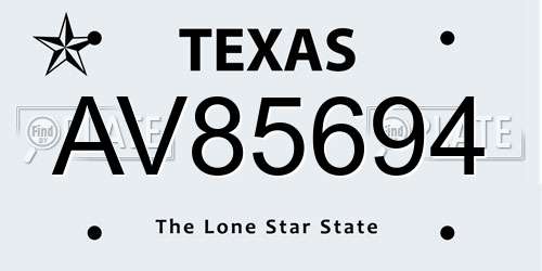 AV85694 Texas License Plate