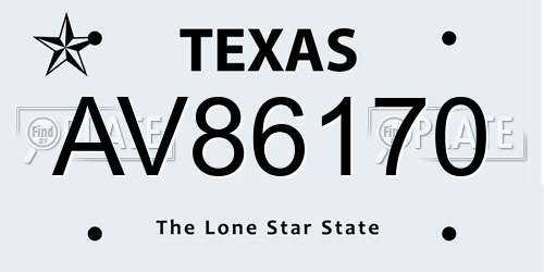 AV86170 Texas License Plate