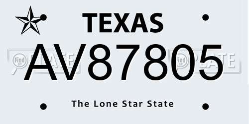 AV87805 Texas License Plate