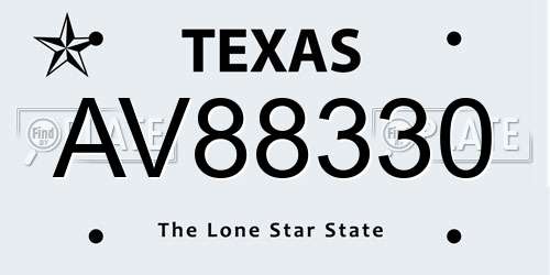 AV88330 Texas License Plate