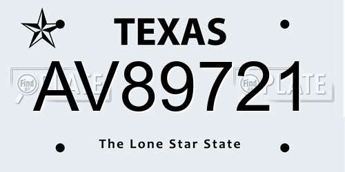 AV89721 Texas License Plate