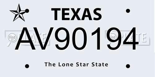 AV90194 Texas License Plate