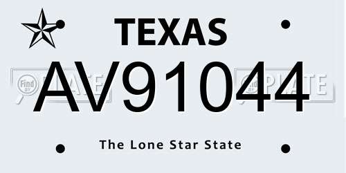 AV91044 Texas License Plate