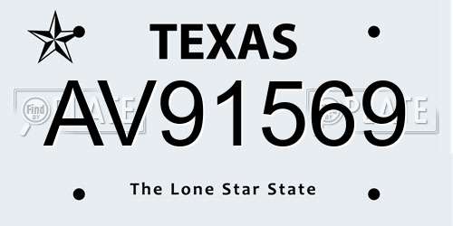 AV91569 Texas License Plate