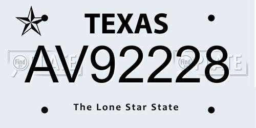 AV92228 Texas License Plate