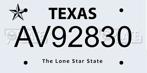 AV92830 Texas License Plate