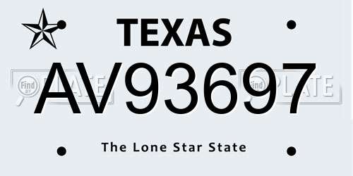 AV93697 Texas License Plate