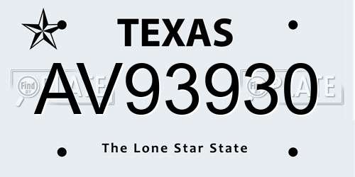 AV93930 Texas License Plate