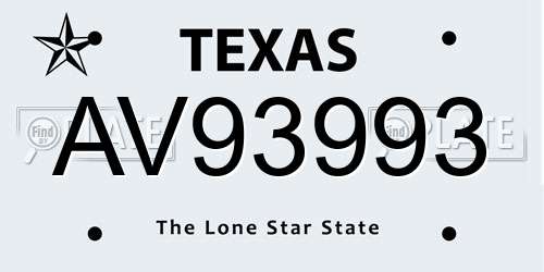 AV93993 Texas License Plate