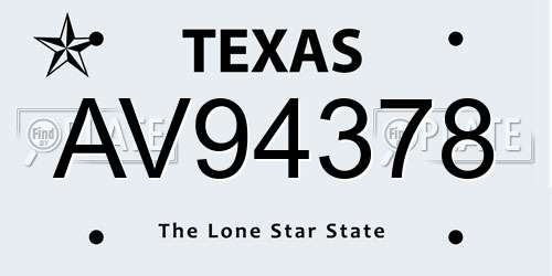 AV94378 Texas License Plate