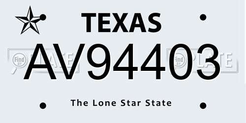 AV94403 Texas License Plate