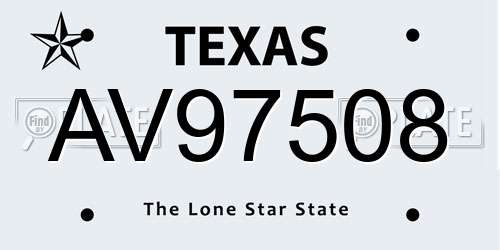AV97508 Texas License Plate