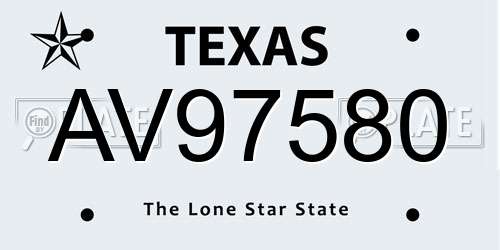 AV97580 Texas License Plate