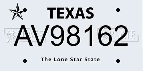 AV98162 Texas License Plate