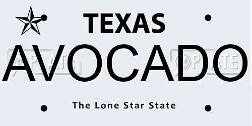 AVOCADO Texas License Plate