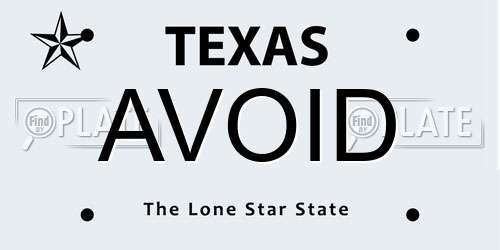 AVOID Texas License Plate
