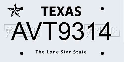 AVT9314 Texas License Plate