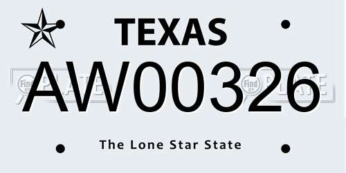 AW00326 Texas License Plate